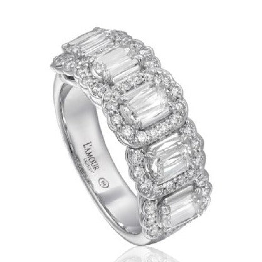 Jewelry Christopher Designs Diamond Rings | Christopher Designs 14K White Gold Five L'Amour Crisscut Diamond Band