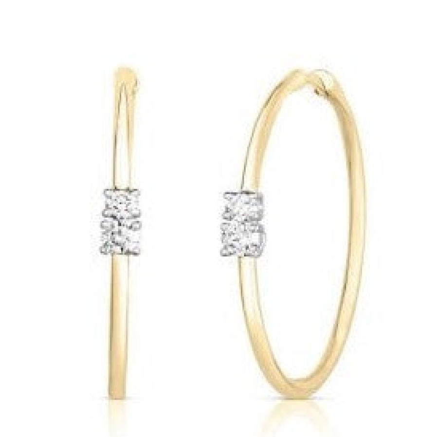 Jewelry Roberto Coin Diamond Earrings | Roberto Coin Perfect Diamond Hoop 18K Yellow Diamond Accented Hoop Ear