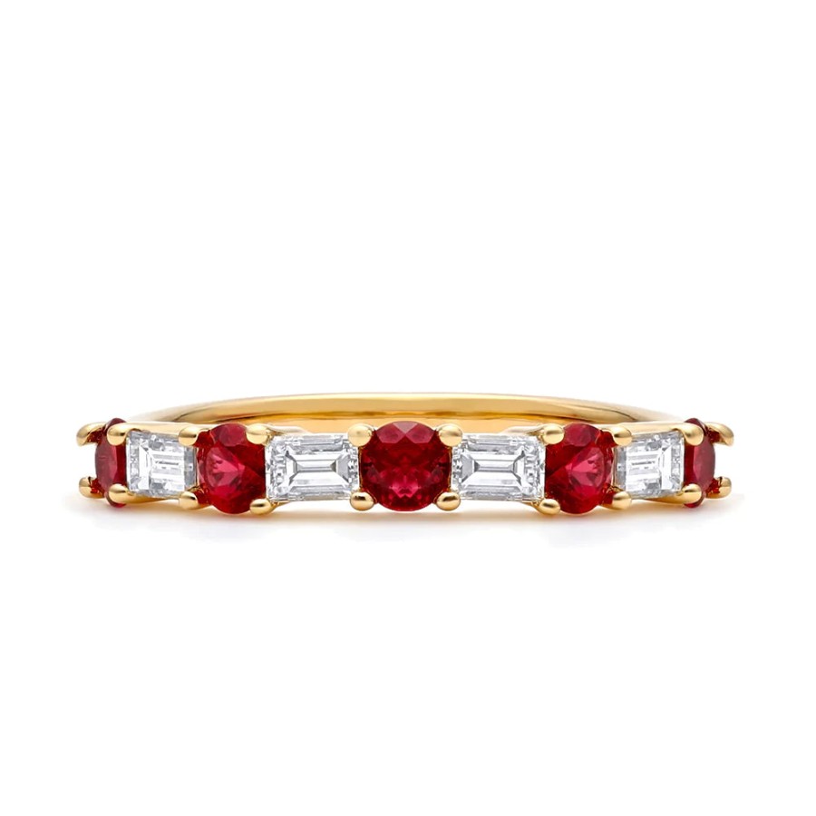 Jewelry Mark Henry Diamond Rings | Mark Henry 18K Yellow Gold Amalie Ruby And Diamond Baguette Band