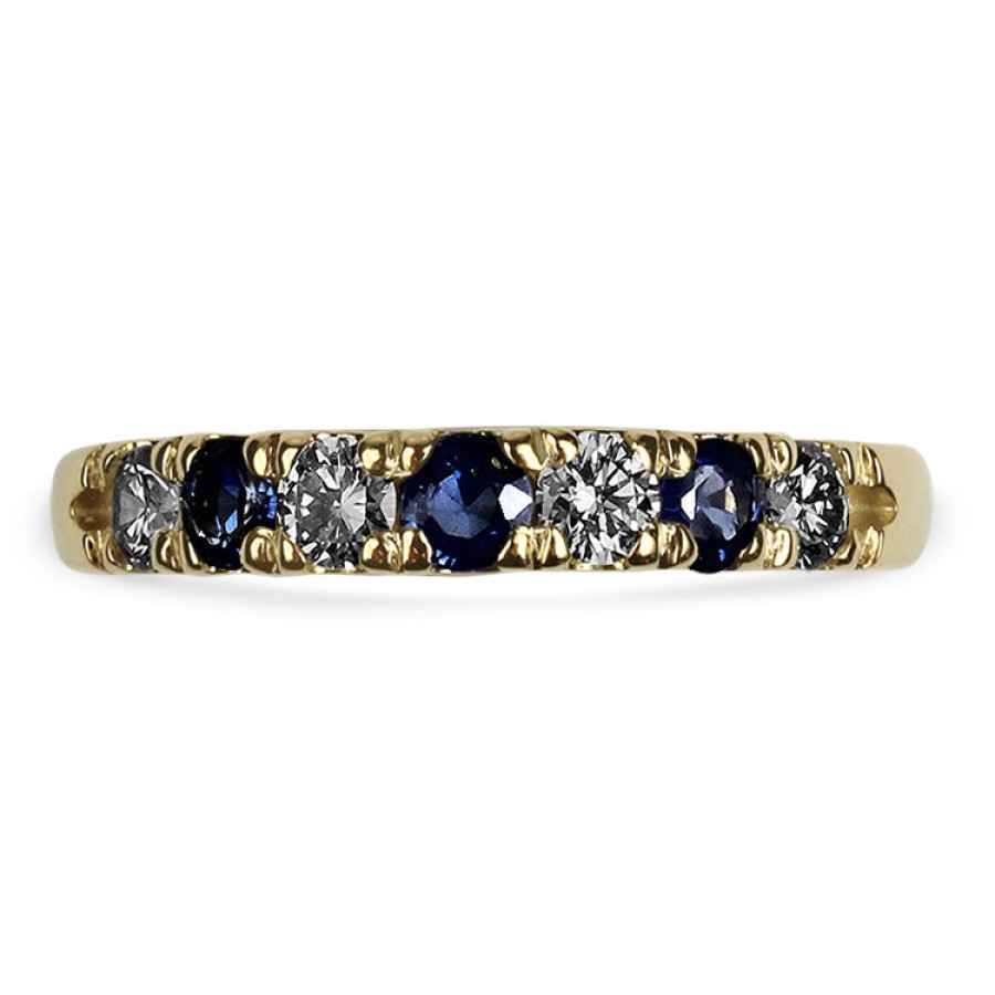 Jewelry 1870 Collection Diamond Rings | 14K Yellow Gold Diamond And Sapphire French Set Style Band