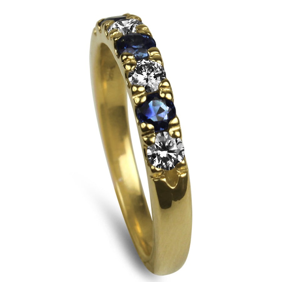 Jewelry 1870 Collection Diamond Rings | 14K Yellow Gold Diamond And Sapphire French Set Style Band