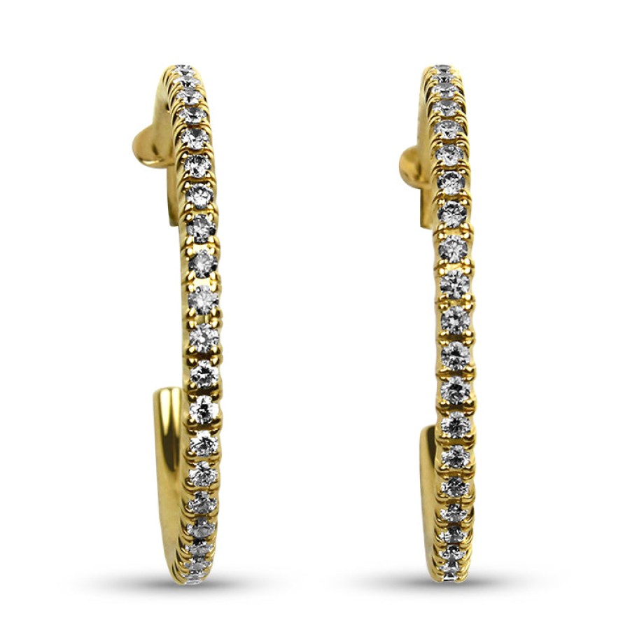 Jewelry Christopher Designs Diamond Earrings | Christopher Designs 14K Yellow Gold Diamond Hoop Earrings