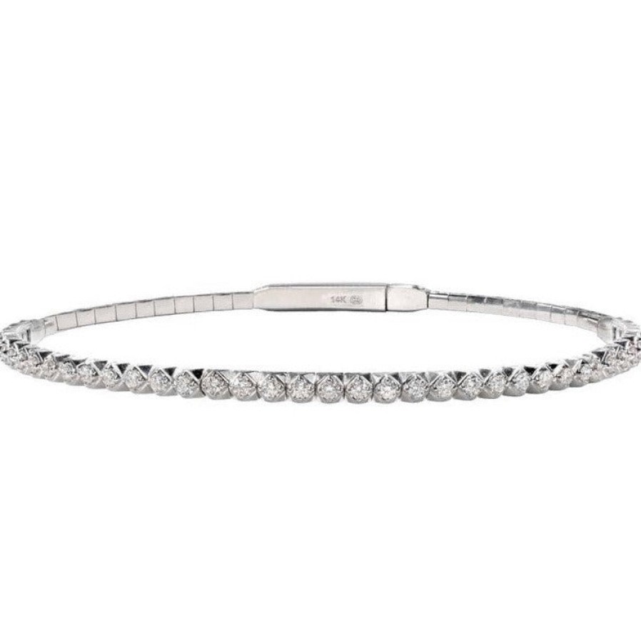 Jewelry Christopher Designs Bangle Bracelets | Christopher Designs 14K White Gold Crisscut Diamond Memory Cuff Bracel