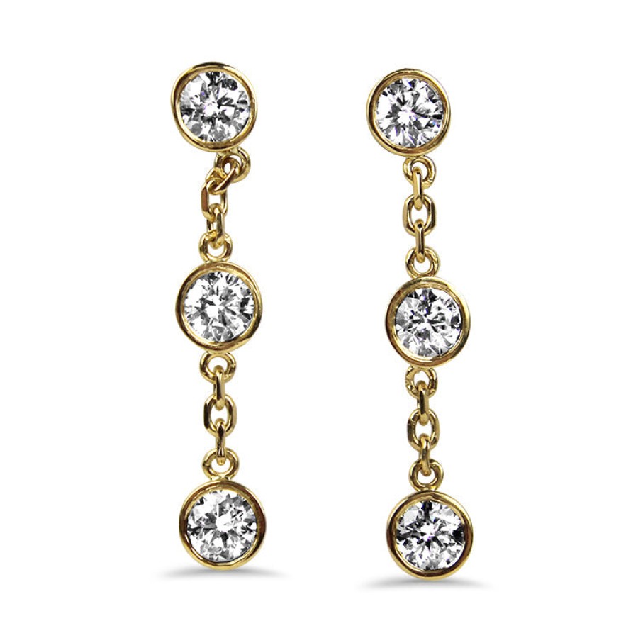 Jewelry David Weisz Diamond Earrings | David Weisz 18K Yellow Gold Diamond Bezel Drop Earrings