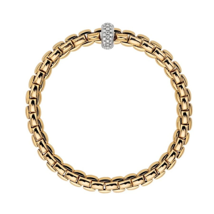 Jewelry Fope Bangle Bracelets | Fope Eka 18K Yellow Gold Flex'It Bracelet With Diamond Rondell