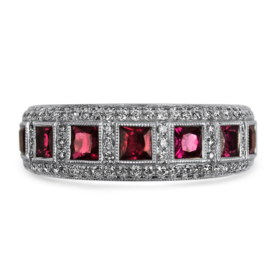 Estate PAGE Estate | Estate 18K White Gold Sylvie Collection Ruby And Diamond Band