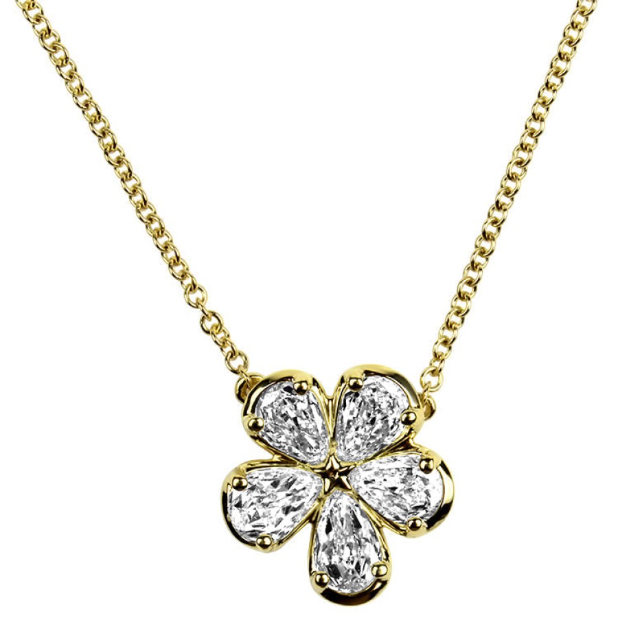 Jewelry Christopher Designs Diamond Necklaces & Pendants | Christopher Designs 18K Yellow Gold And Diamond Flower Necklace