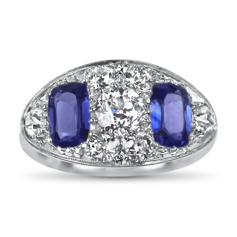 Estate PAGE Estate | Estate Platinum Old European Cut Diamond And Synthetic Sapphire Vintag