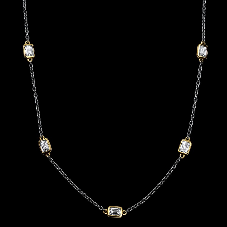 Jewelry David Weisz Diamond Necklaces & Pendants | David Weisz 18K Yellow Gold Emerald Cut Diamond By The Yard Necklace