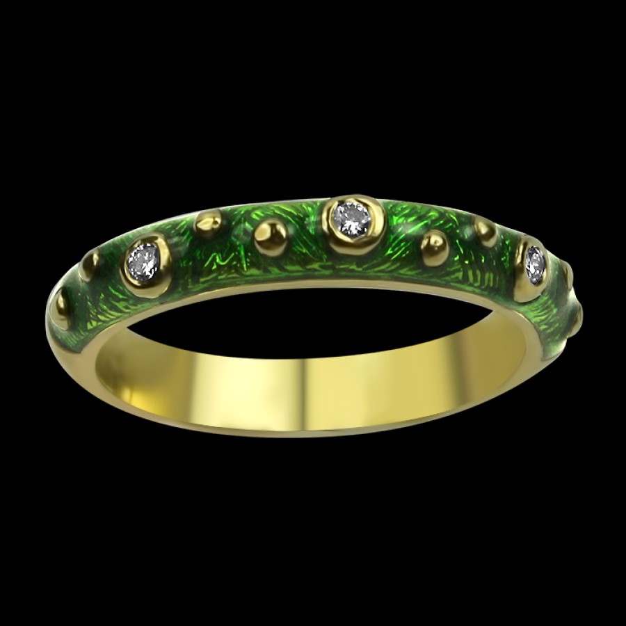 Estate PAGE Estate | Estate 18K Yellow Gold Green Enamel Diamond Band