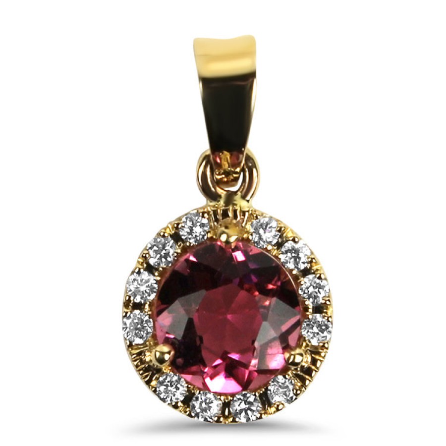 Jewelry Springer's Collection Pendants | 14K Yellow Gold Pink Tourmaline And Diamond Halo Pendant