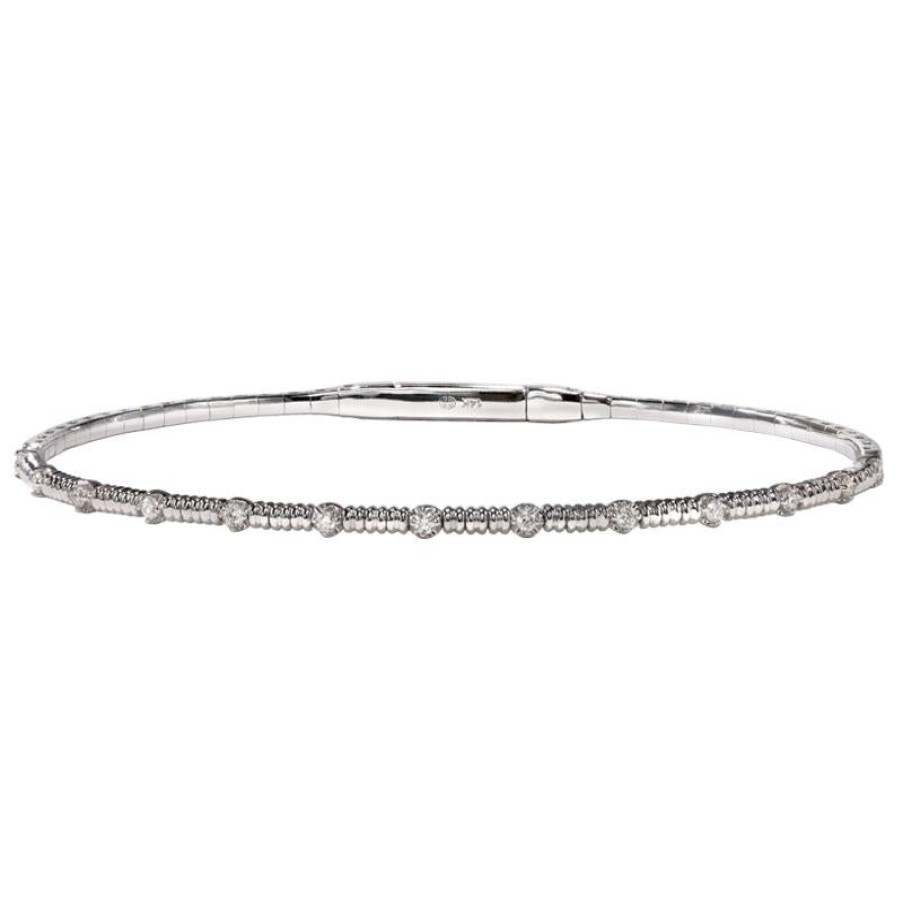 Jewelry Christopher Designs Bangle Bracelets | Christopher Designs 14K White Gold Crisscut Diamond Station Memory Cuf