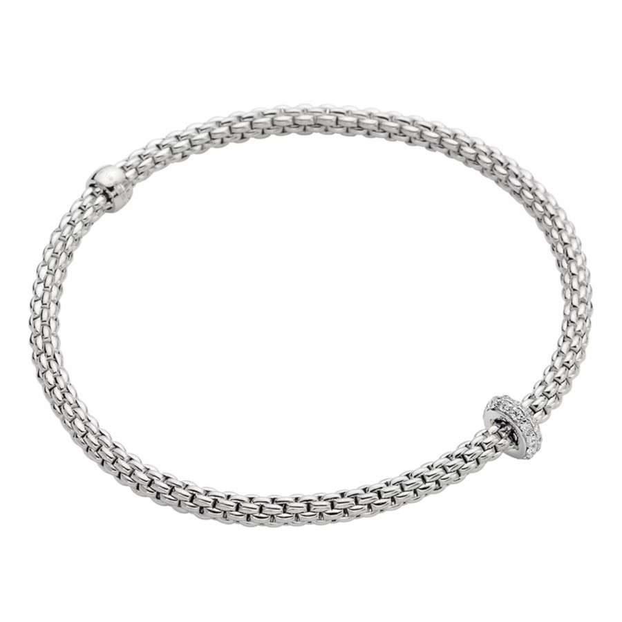 Jewelry Fope Bangle Bracelets | Fope 18K White Gold Prima Flex'It Bracelet With Diamonds