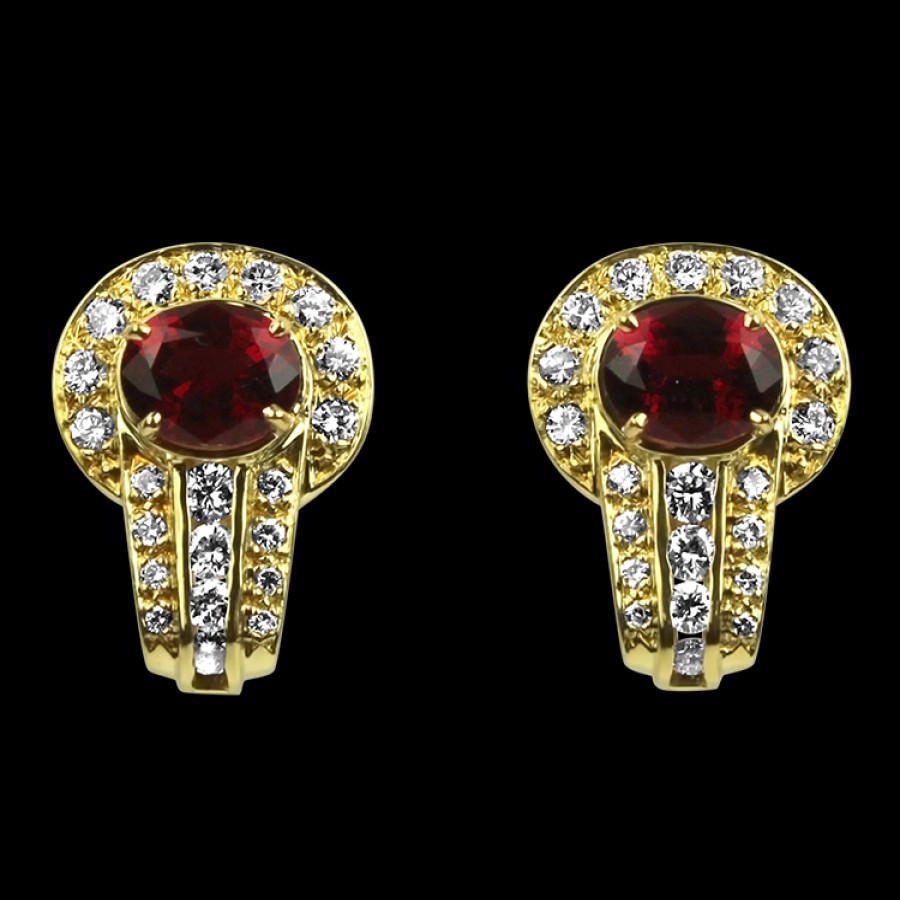 Estate PAGE Estate | Estate 18K Yellow Gold Rubellite Tourmaline & Diamond Stud Earrings