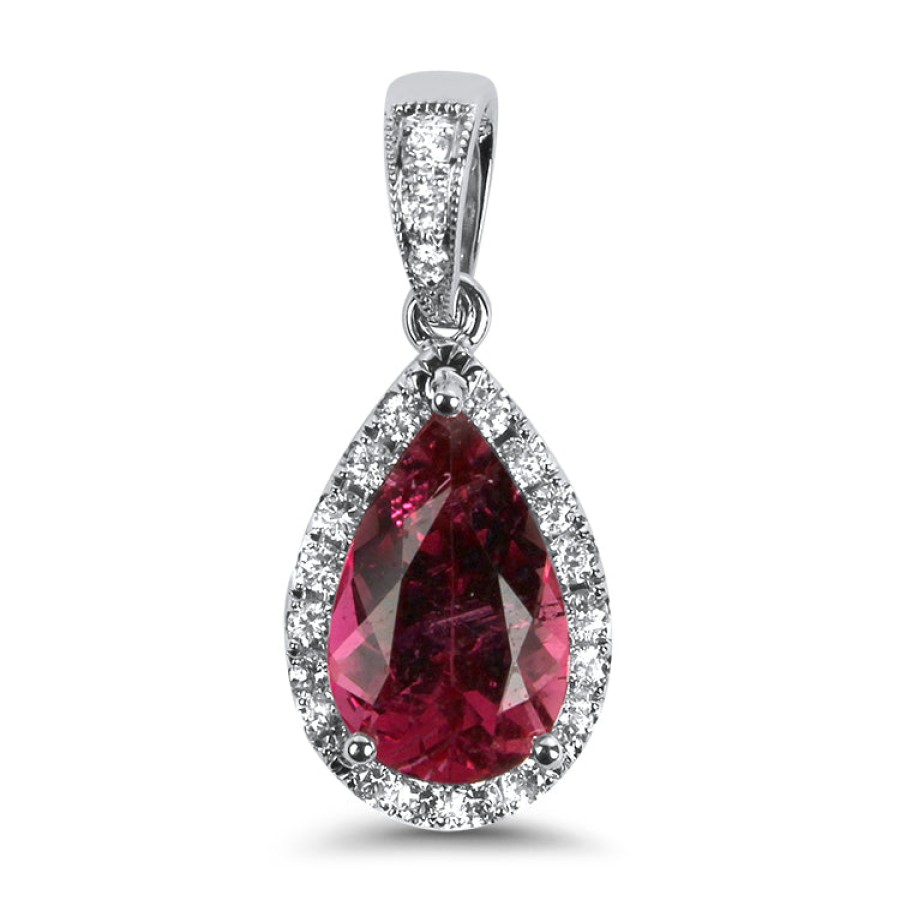 Jewelry Springer's Collection Pendants | 14K White Gold Pink Tourmaline And Diamond Halo Pendant