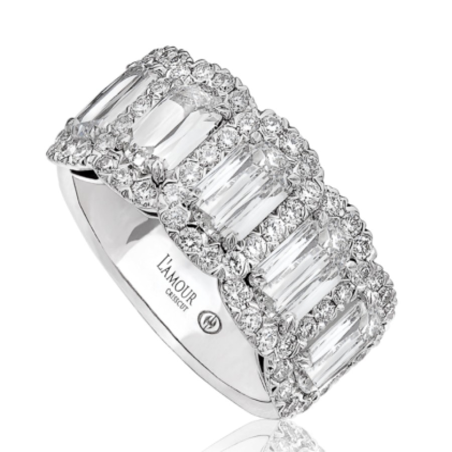 Jewelry Christopher Designs Diamond Rings | Christopher Designs 18K White Gold Five L'Amour Crisscut Diamond Band