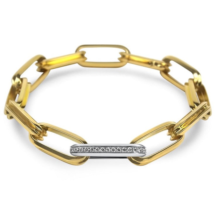 Jewelry Roberto Coin Link Bracelets | Roberto Coin Designer Gold 18K Yellow Link And Diamond Bracelet