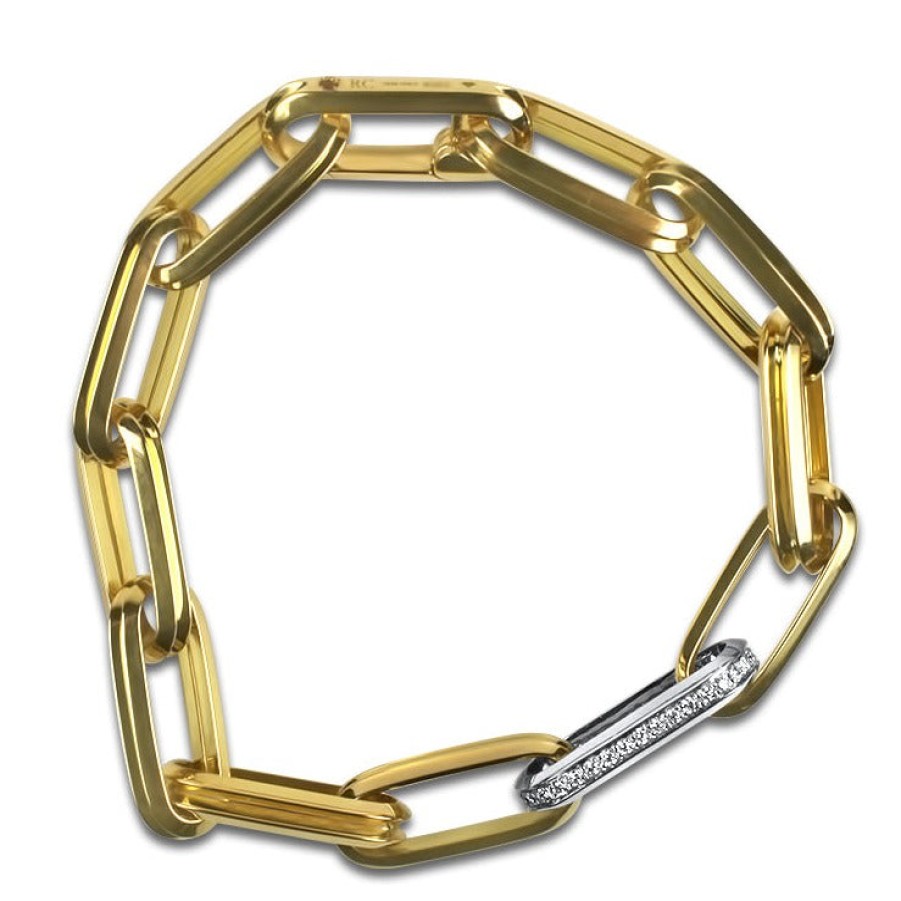 Jewelry Roberto Coin Link Bracelets | Roberto Coin Designer Gold 18K Yellow Link And Diamond Bracelet