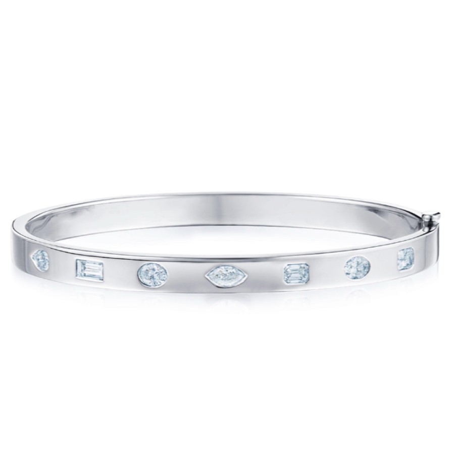 Jewelry Kwiat Bangle Bracelets | Kwiat 18K White Gold Fancy Shape Diamond Slim Bangle Bracelet