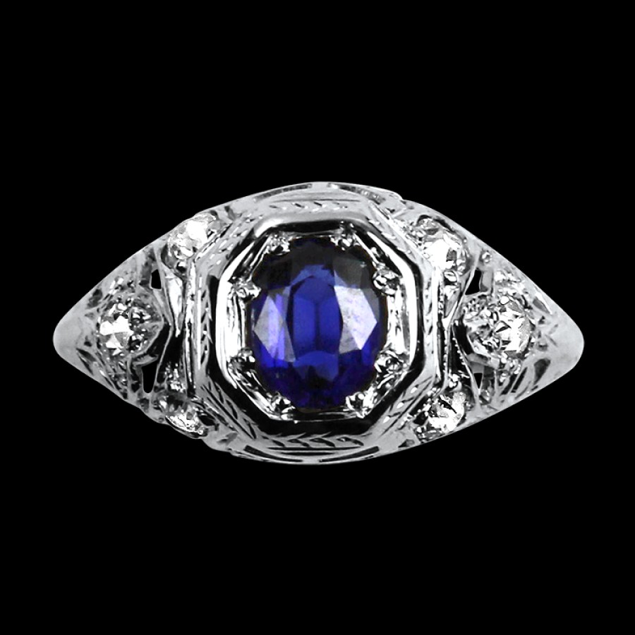 Estate PAGE Estate | Estate 14K White Gold Antique Reproduction Sapphire & Diamond Ring