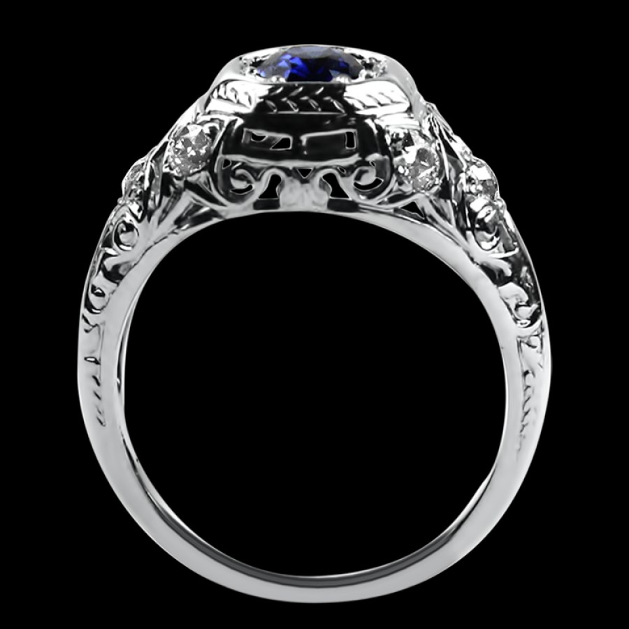 Estate PAGE Estate | Estate 14K White Gold Antique Reproduction Sapphire & Diamond Ring