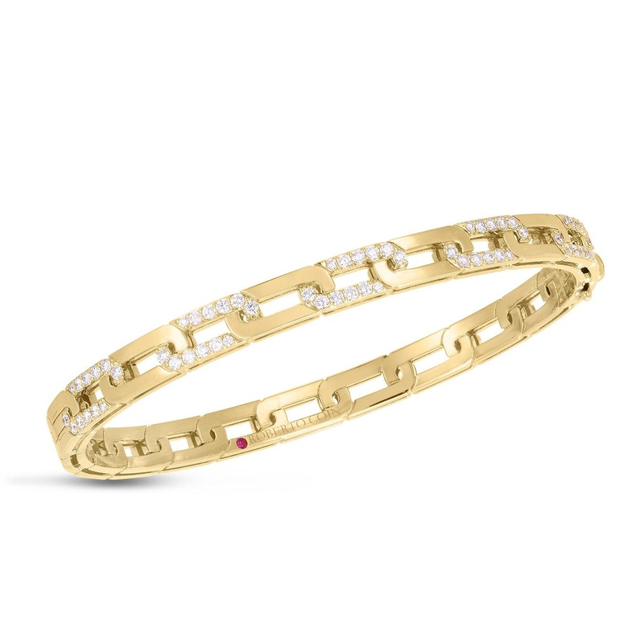 Jewelry Roberto Coin Link Bracelets | Roberto Coin Navarra 18K Yellow Gold Diamond Bangle Bracelet