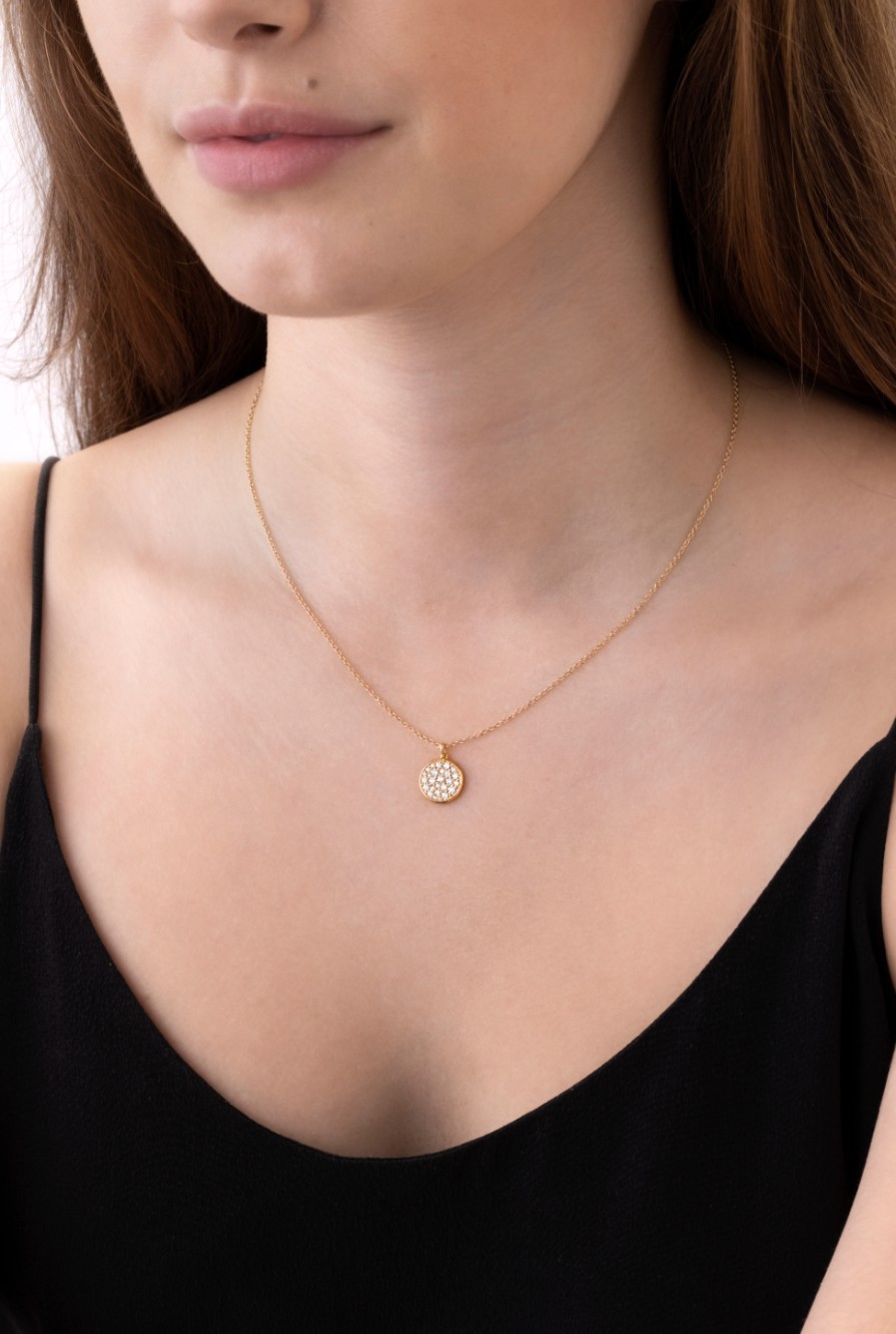 Jewelry Memoire Diamond Necklaces & Pendants | Memoire Luna 18K Yellow Gold Pave Diamond Medallion Necklace