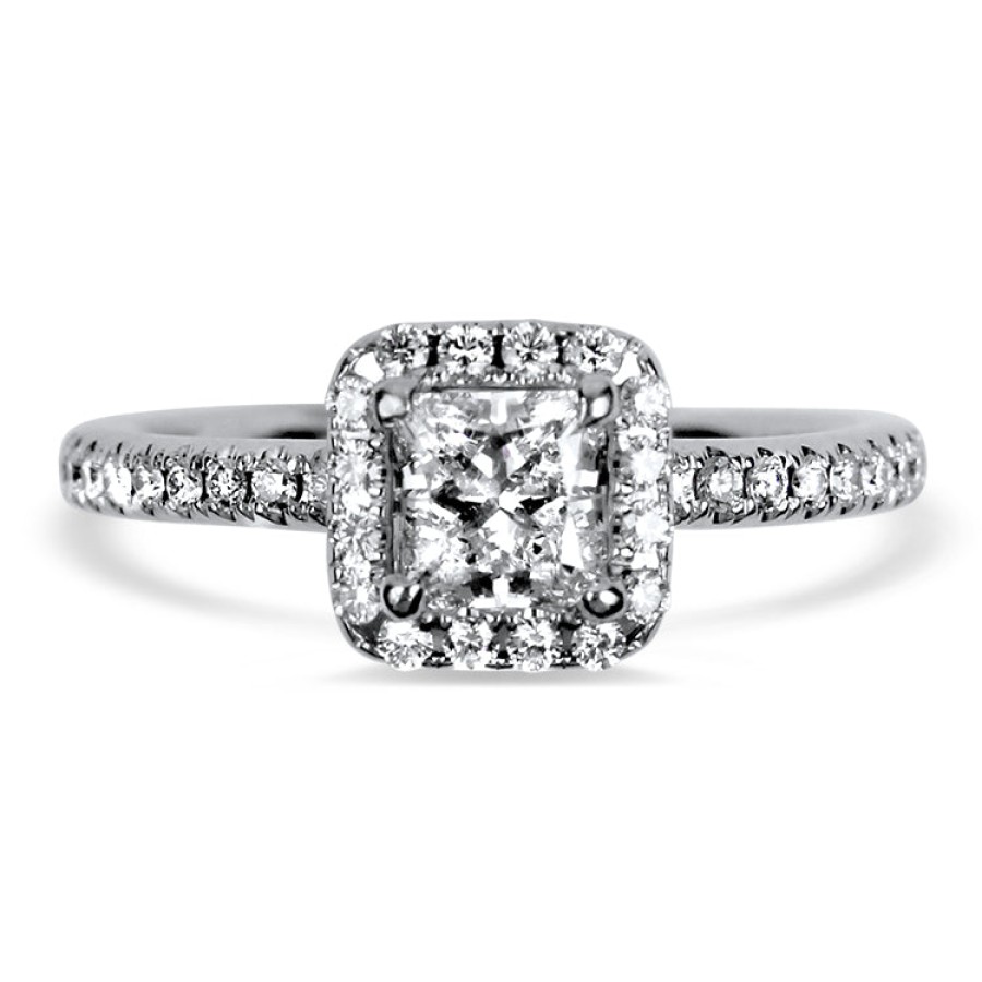 Estate PAGE Estate | Estate 18K White Gold Firemark Princess Cut .58Ct Halo Engagement Ring