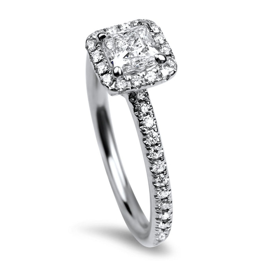 Estate PAGE Estate | Estate 18K White Gold Firemark Princess Cut .58Ct Halo Engagement Ring