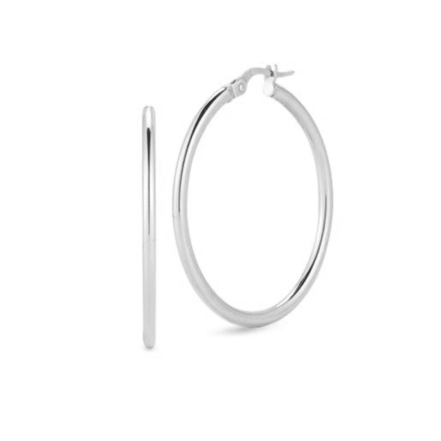 Jewelry Roberto Coin Hoop Earrings | Roberto Coin Designer Gold 18K White Gold Medium Hoop Earrings