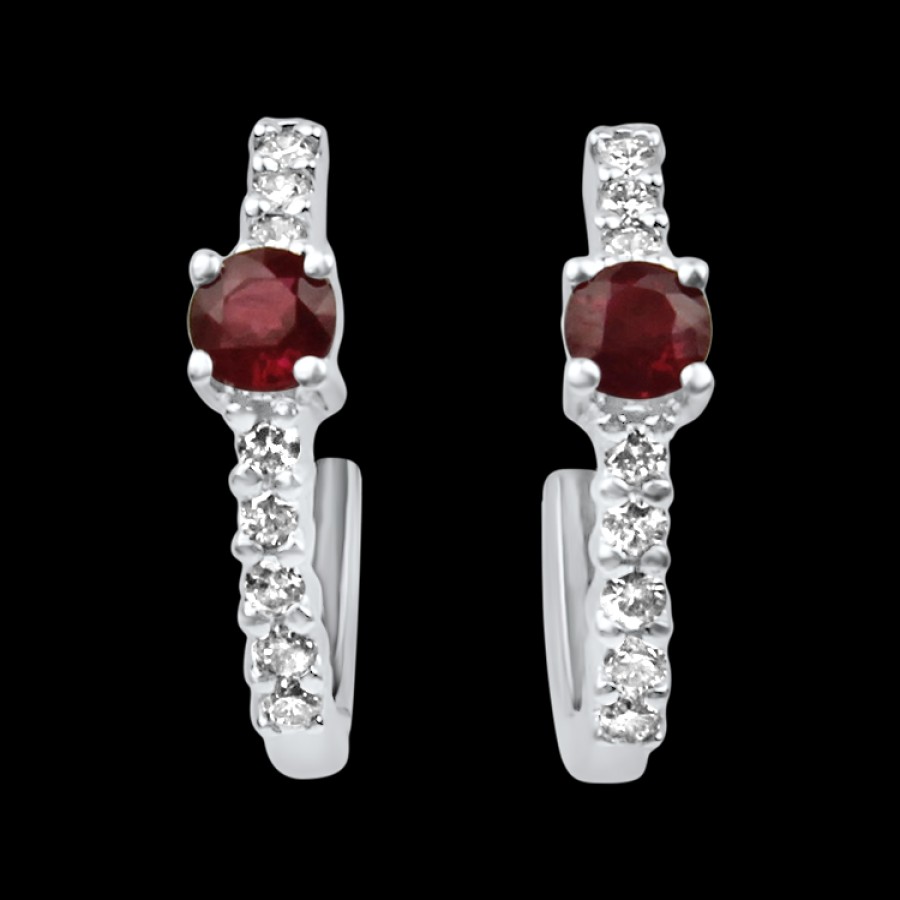 Estate PAGE Estate | Estate 14K White Gold Ruby & Diamond Huggie Hoop Earrings