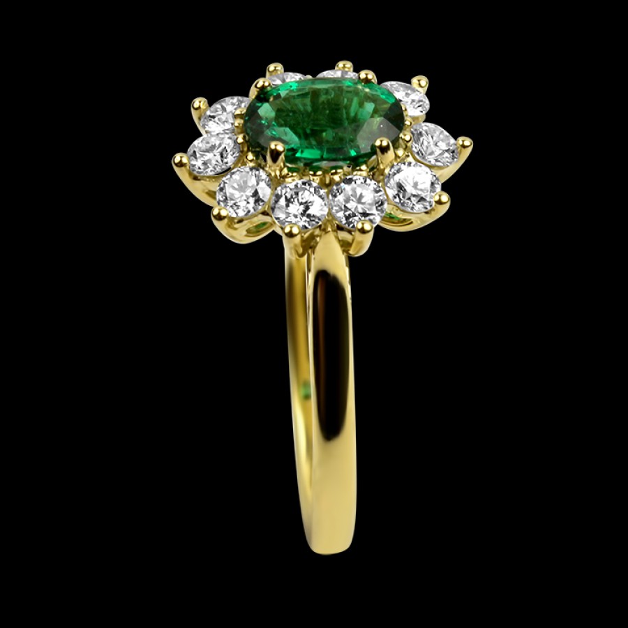 Jewelry Springer's Collection Diamond Rings | Suna Bros 18K Yellow Gold Oval Emerald And Diamond Halo Ring