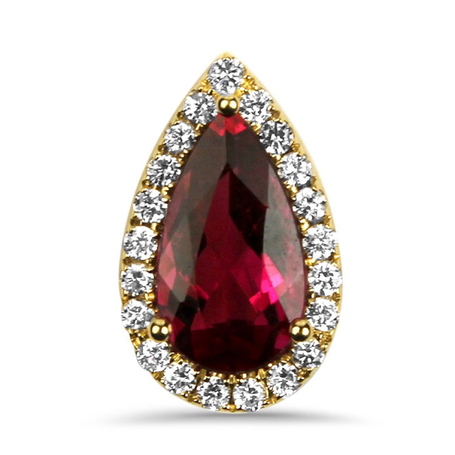 Jewelry Springer's Collection Pendants | 18K Yellow Gold Pink Tourmaline And Diamond Halo Slide Pendant