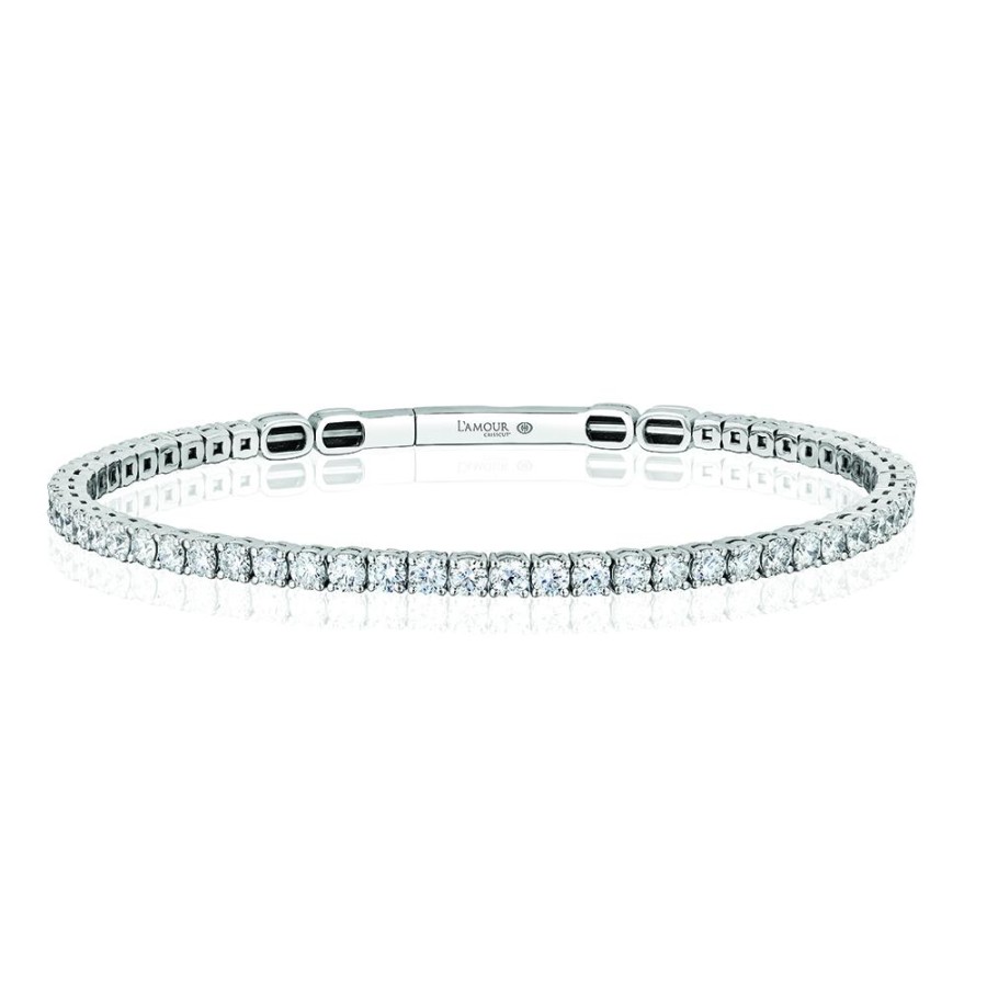 Jewelry Christopher Designs Tennis + Line Bracelets | Christopher Designs 14K White Gold Crisscut 4.00Ctw Diamond Memory Cuf