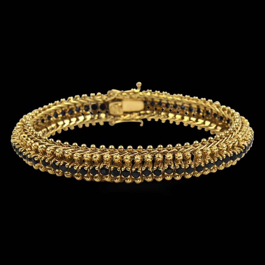 Estate PAGE Estate | Estate 18K Yellow Gold Vintage Sapphire Flex Bracelet