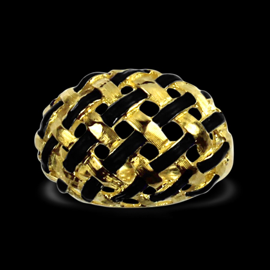 Estate PAGE Estate | Estate 18K Yellow Gold Enamel Weave Dome Ring