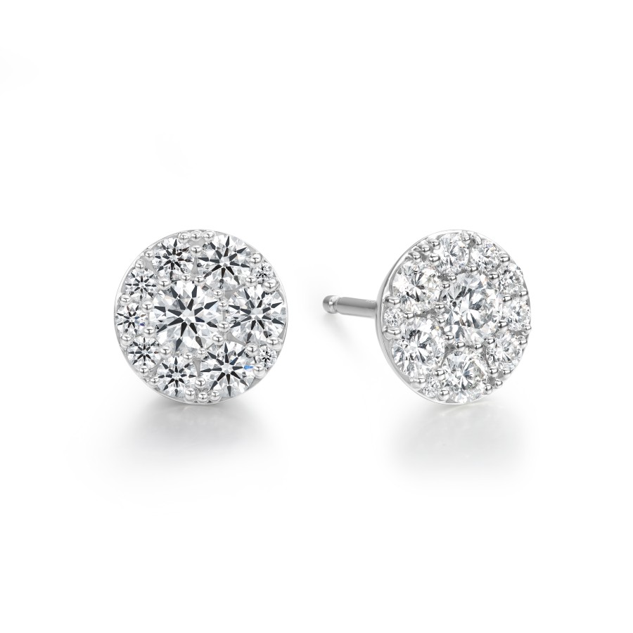 Jewelry Hearts on Fire Diamond Earrings | Hearts On Fire Tessa Circle 18K White Gold And Diamond Cluster Studs -