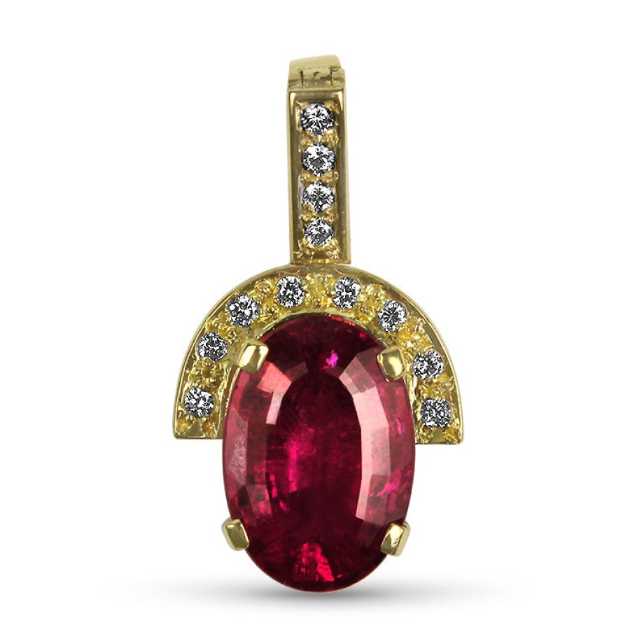 Estate PAGE Estate | Estate 18K Yellow Gold Pink Tourmaline And Diamond Enhancer Pendant