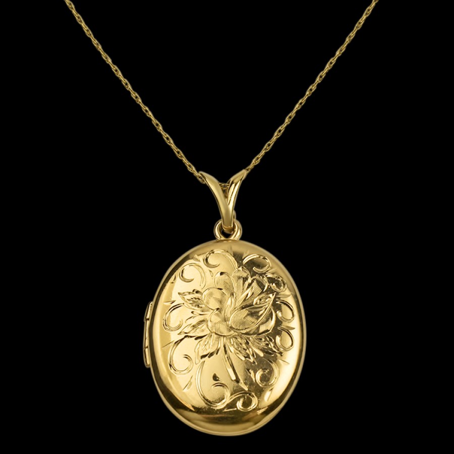 Estate PAGE Estate | Estate 14K Yellow Gold Floral Locket Pendant Necklace 32"