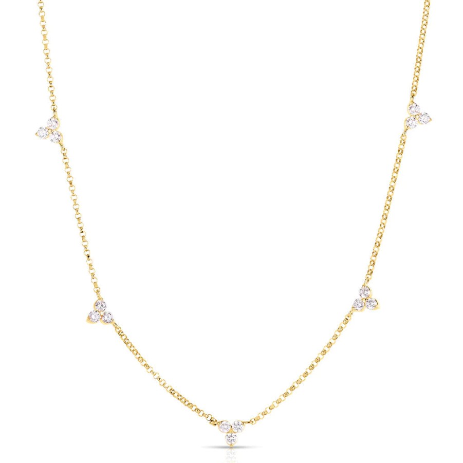 Jewelry Roberto Coin Diamond Necklaces & Pendants | Roberto Coin Diamond Flower 18K Yellow Gold Diamond Station Necklace