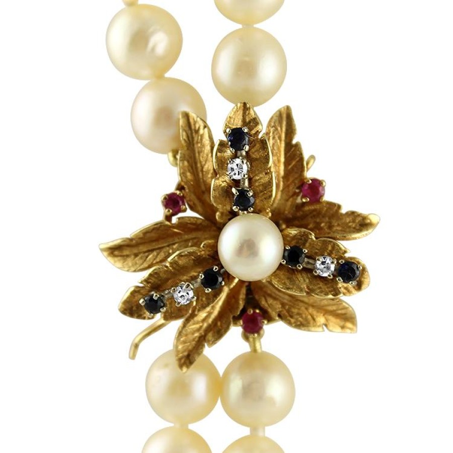 Estate PAGE Estate | Estate Double Strand 23" Pearl Necklace With Floral Clasp