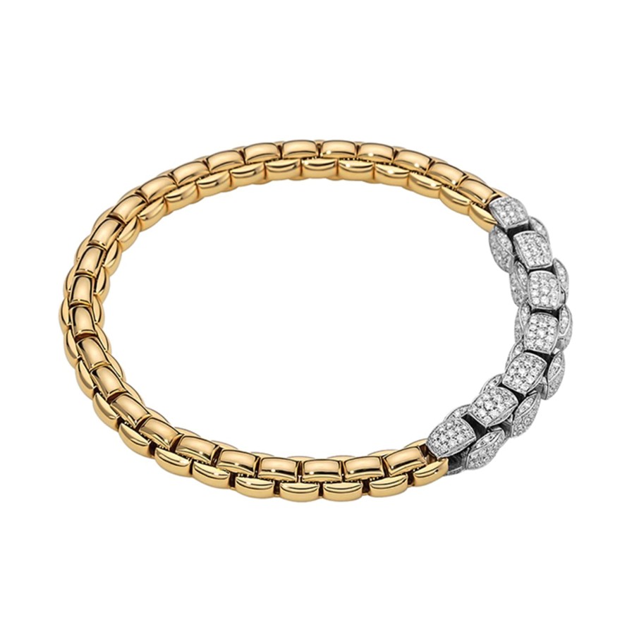 Jewelry Fope Bangle Bracelets | Fope Mia Luce Flex'It 18K Yellow Gold Bracelet With Diamonds