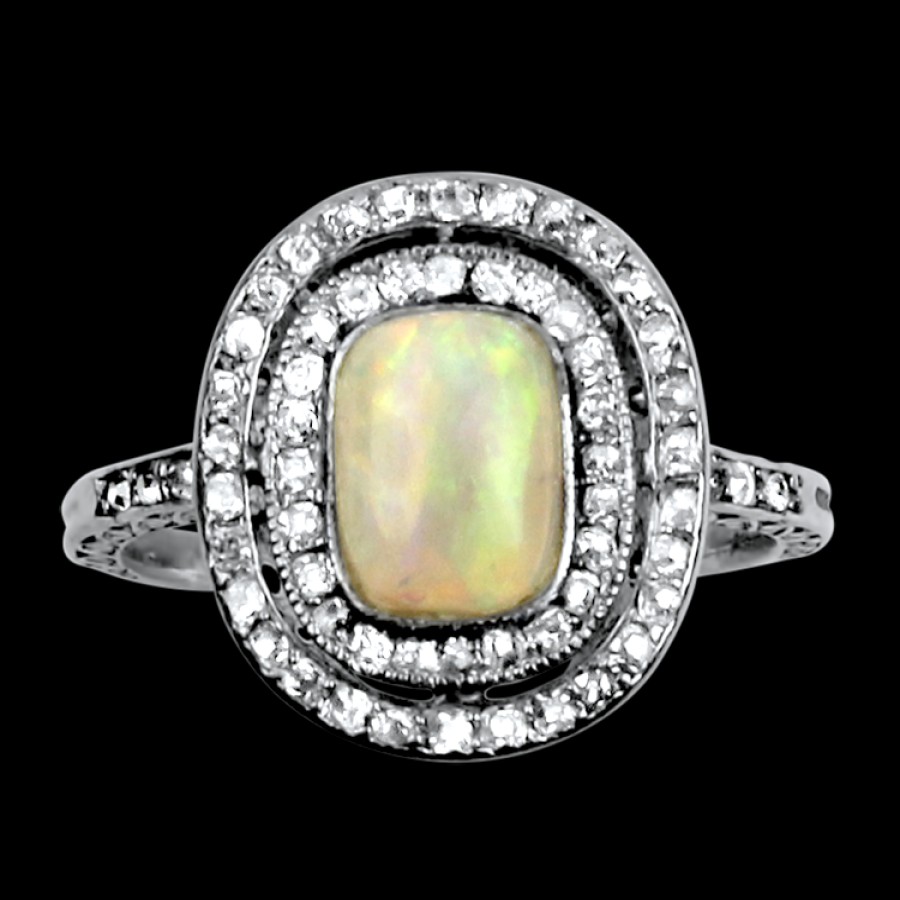 Estate PAGE Estate | Estate Antique Platinum Opal & Diamond Ring