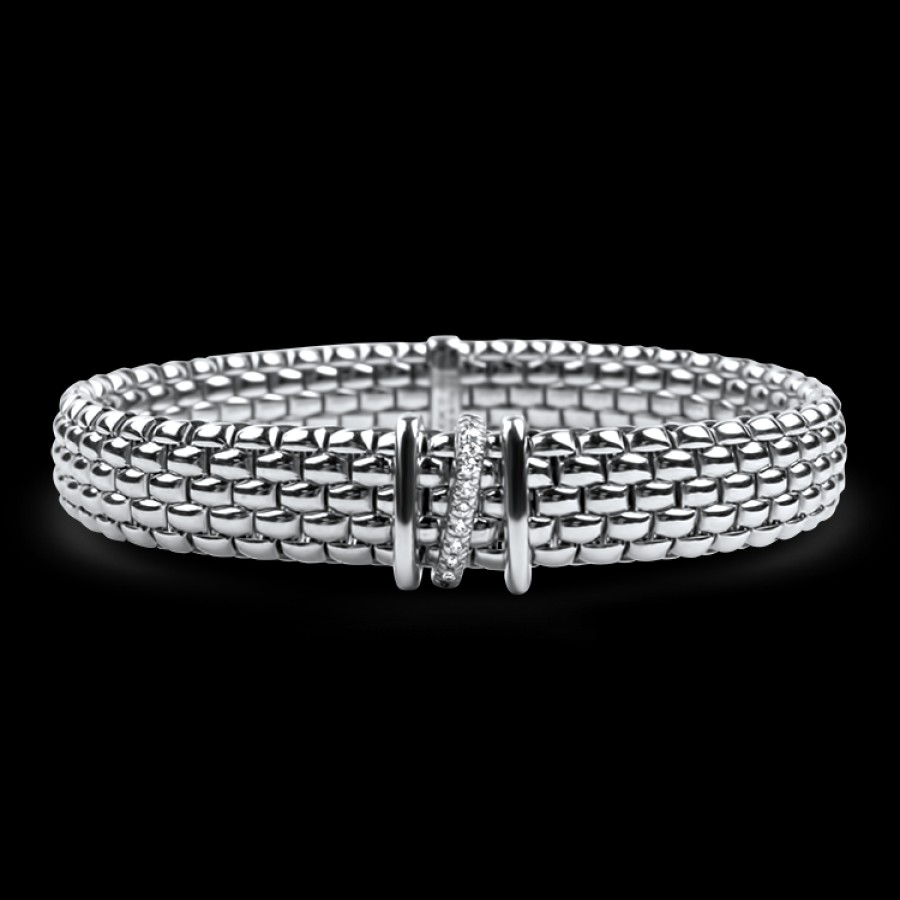 Jewelry Fope Bangle Bracelets | Fope Panorama Flex'It 18K White Gold Bracelet With Diamonds