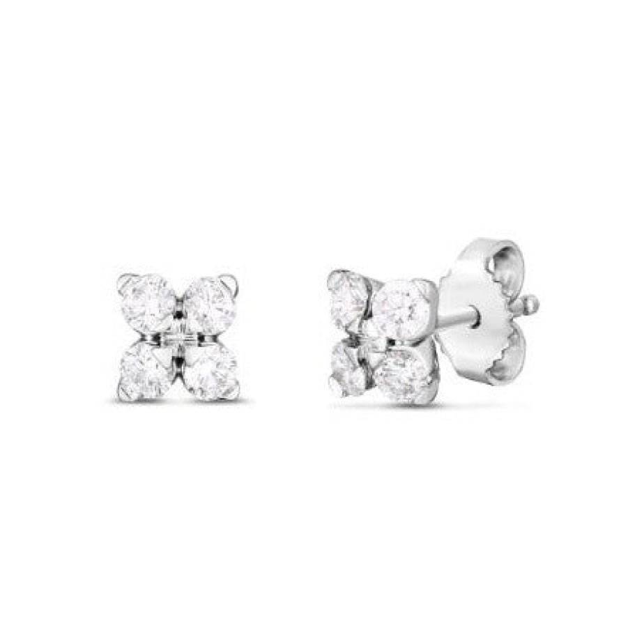 Jewelry Roberto Coin Diamond Earrings | Roberto Coin Princess Flower 18K White Gold Diamond Flower Stud Earrin