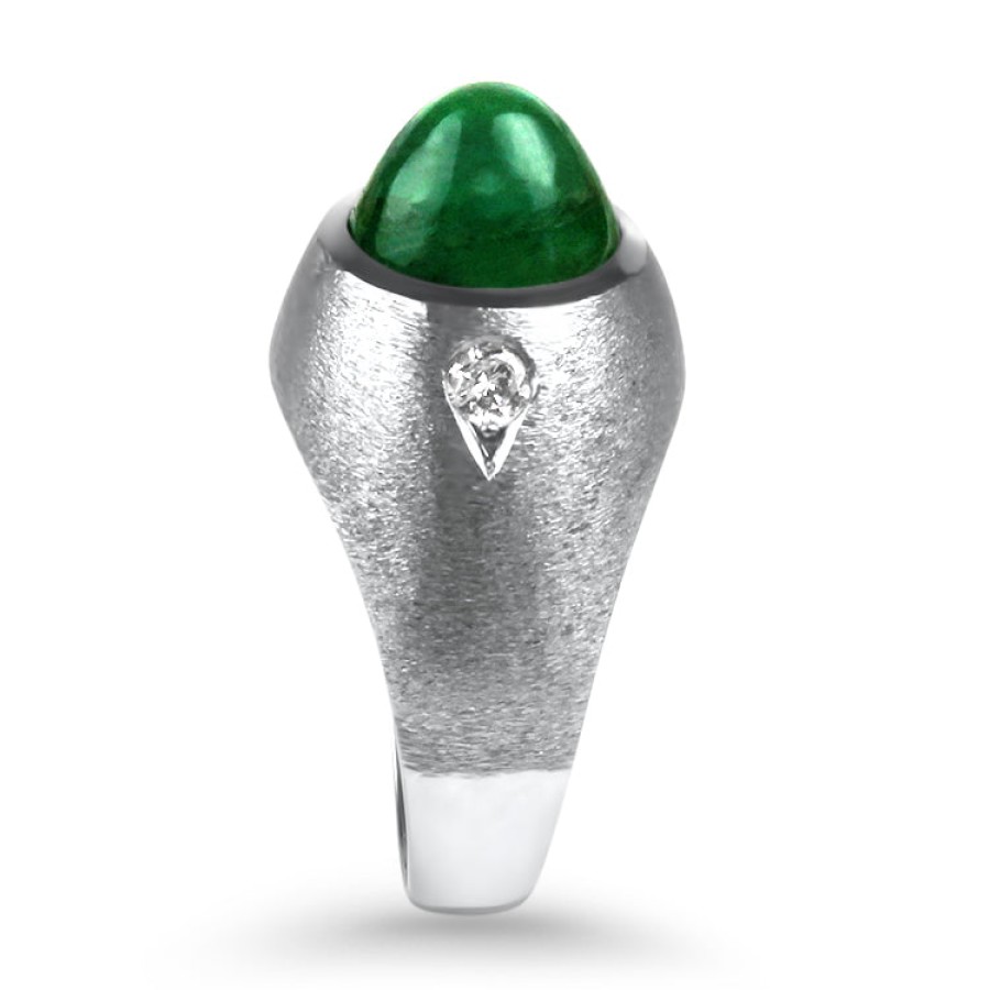 Estate PAGE Estate | Estate White Gold Gents Cabochon Emerald And Diamond Ring