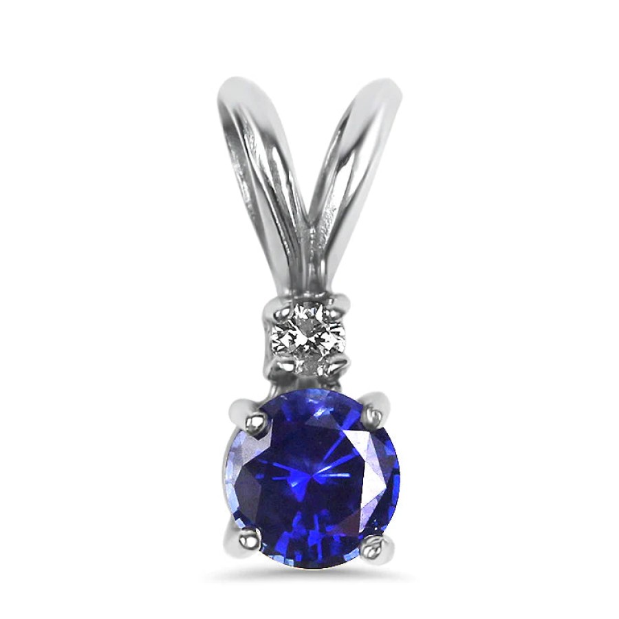 Jewelry Springer's Collection Pendants | 14K White Gold Sapphire And Diamond Pendant