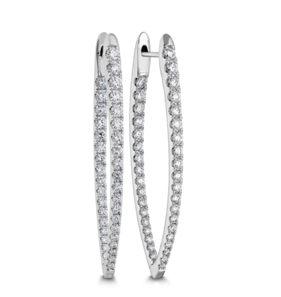 Jewelry Memoire Diamond Earrings | Memoire 18K White Gold "Imperial" Diamond Hoop Earrings