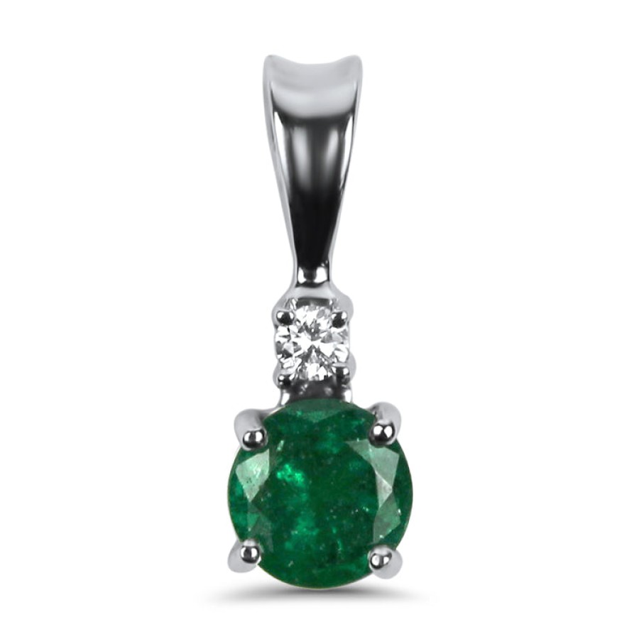 Jewelry Springer's Collection Diamond Necklaces & Pendants | 14K White Gold Emerald And Diamond Pendant