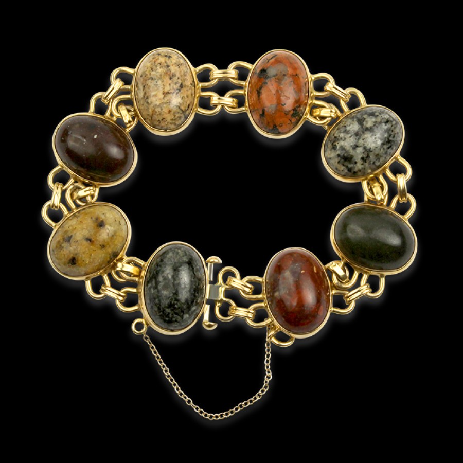 Estate PAGE Estate | Estate 14K Yellow Gold Cabochon "Maine Coast" Beach Stone Bracelet